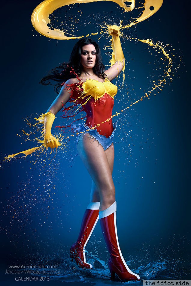 Famous Superheroines Wearing Suits Made Of Liquid Paint